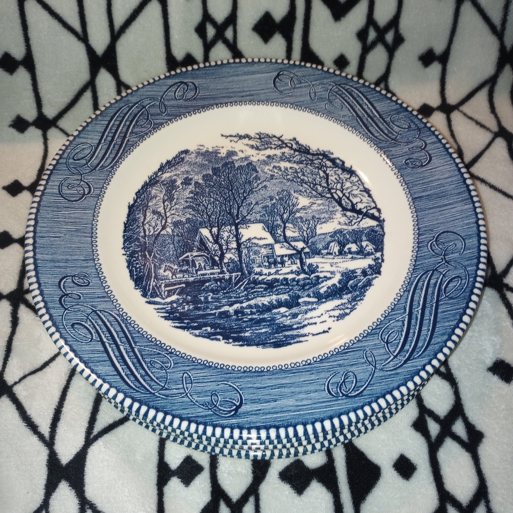Vintage 1960s Currier & Ives The Old Grist Mill Dinner Plates Set of 2